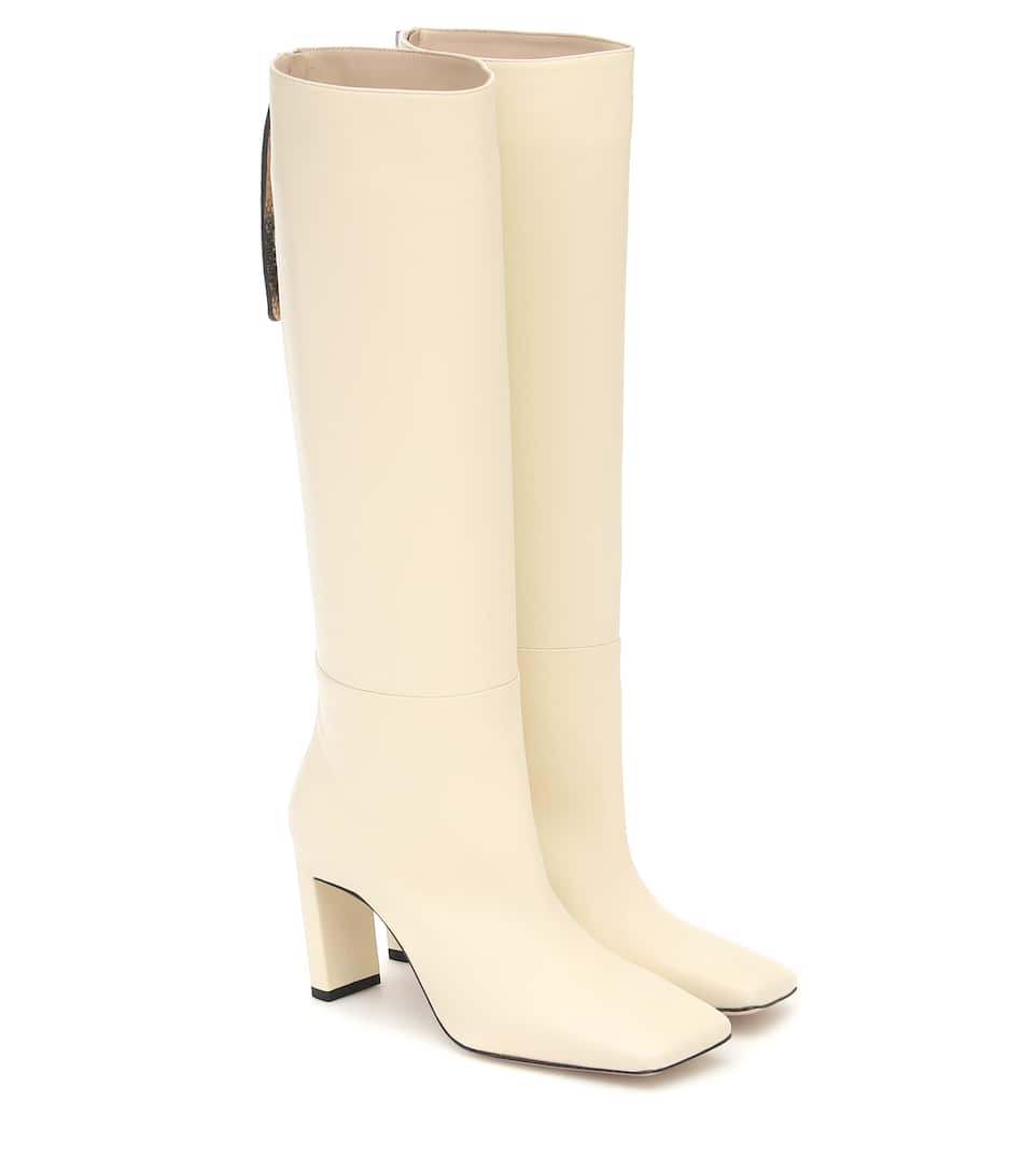 cream leather knee high boots
