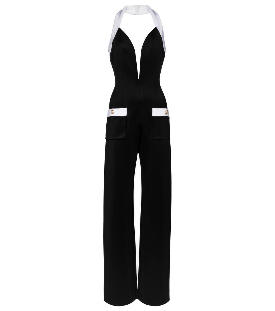 Jersey Halterneck Jumpsuit Balmain Mytheresa Halterneck jumpsuit with chain detailing jumpsuit silhouette halterneck detailing detachable silver chain detailing functional pockets self tie ankle strap faux welt pocket to back manière de. jersey halterneck jumpsuit