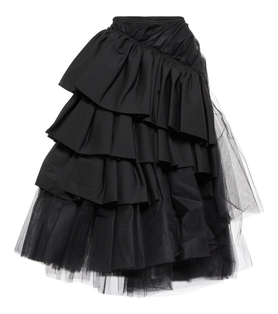Ruffle-trimmed tulle midi skirt 