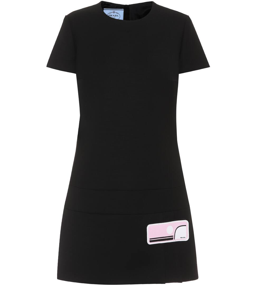 Click to view more detailed imagery on our partner's website Prada Rubber-appliquÉd Wool-crepe Dress In Black