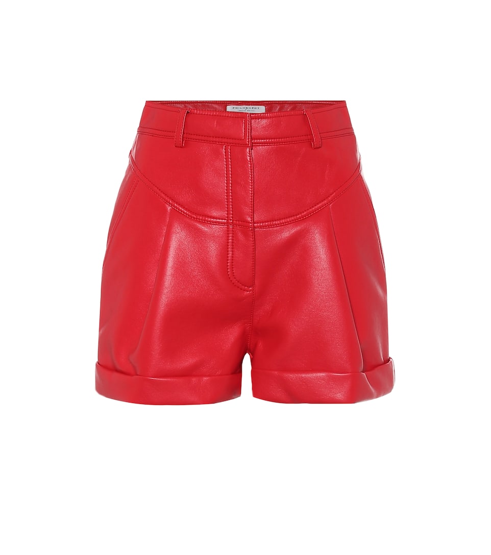 Red faux leather shorts clearance