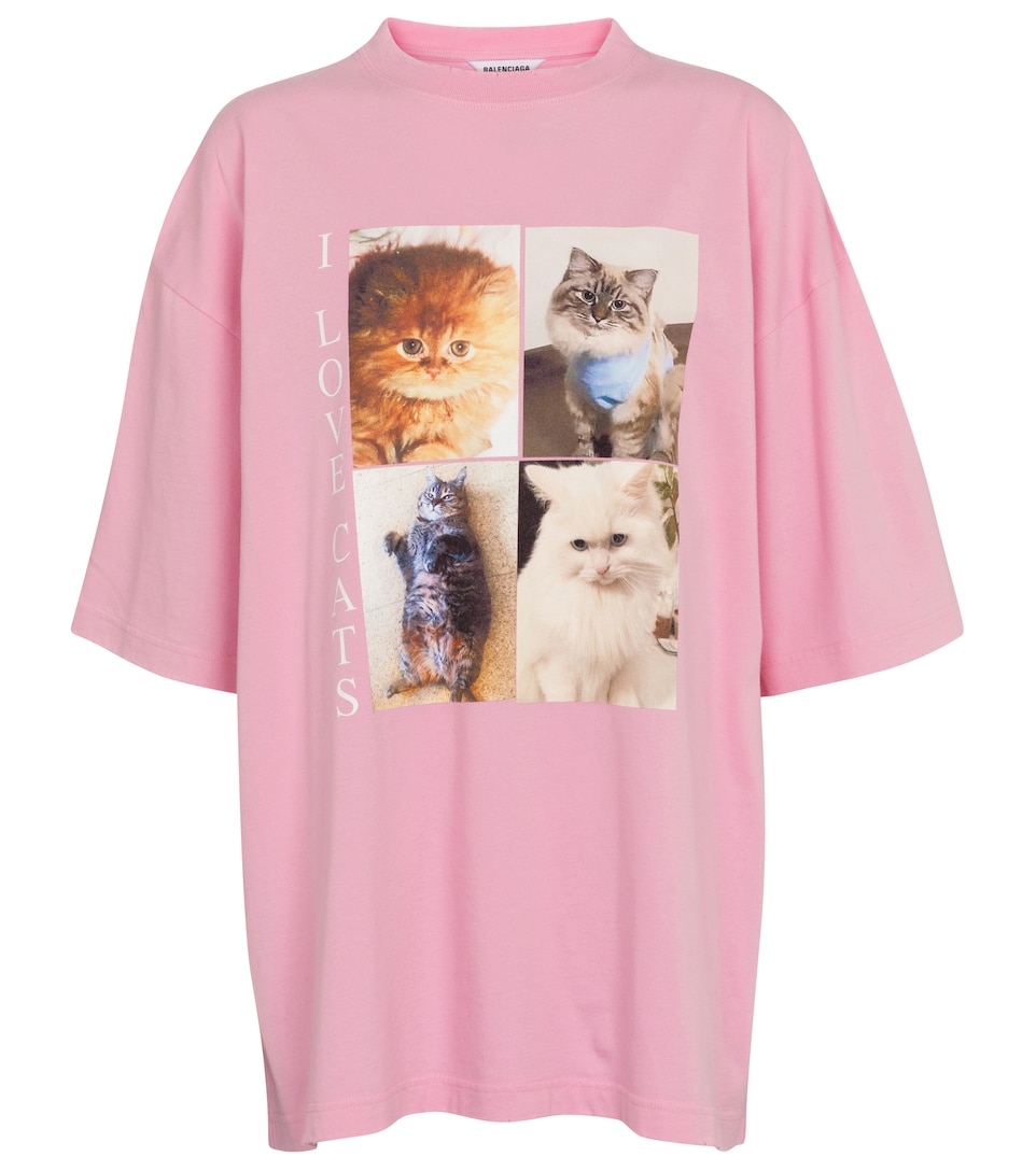 Cat-print oversized cotton T-shirt 