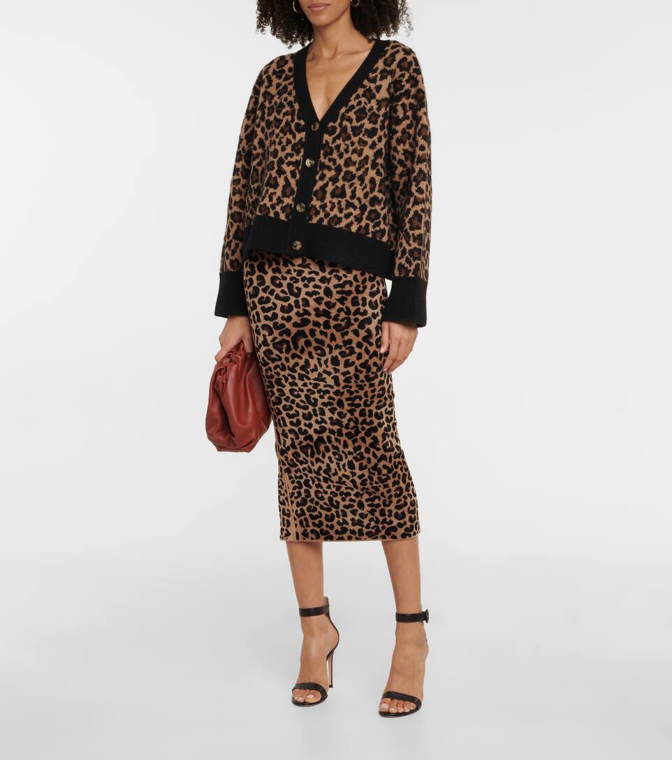 leopard puff sleeve wool blend cardigan