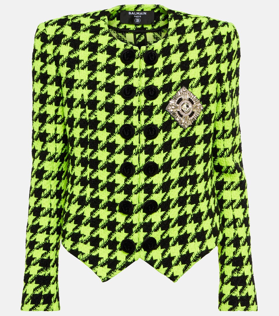 Embellished houndstooth tweed jacket 
