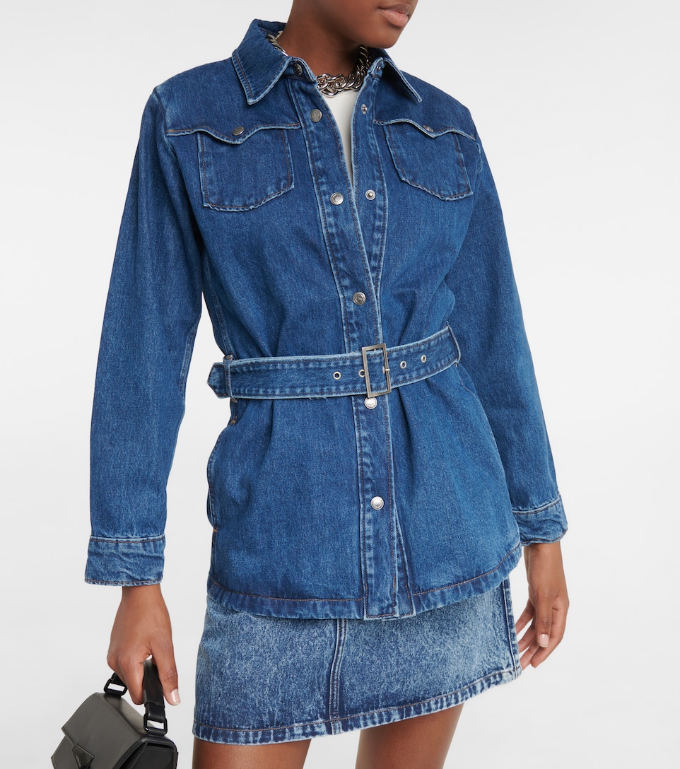 belted denim coat
