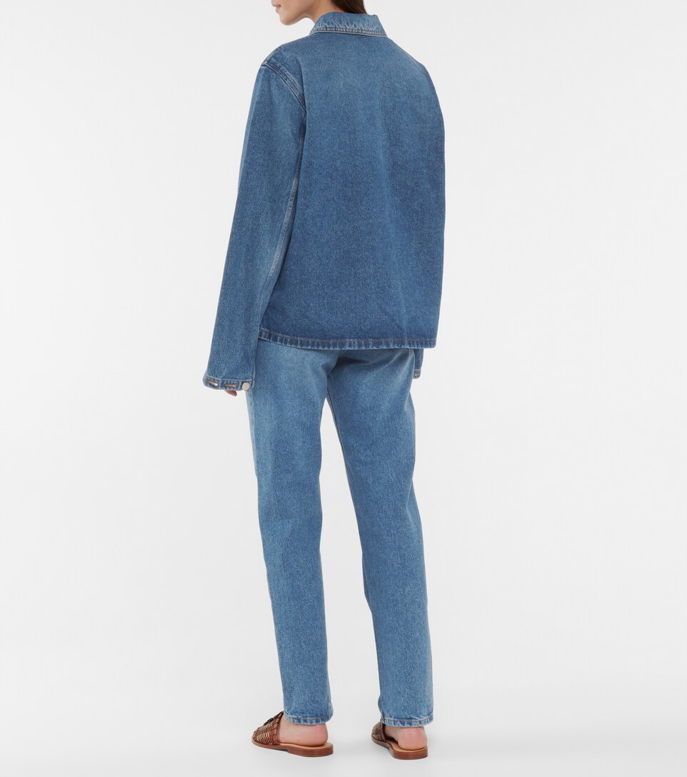 Anagram leather-trimmed denim jacket 
