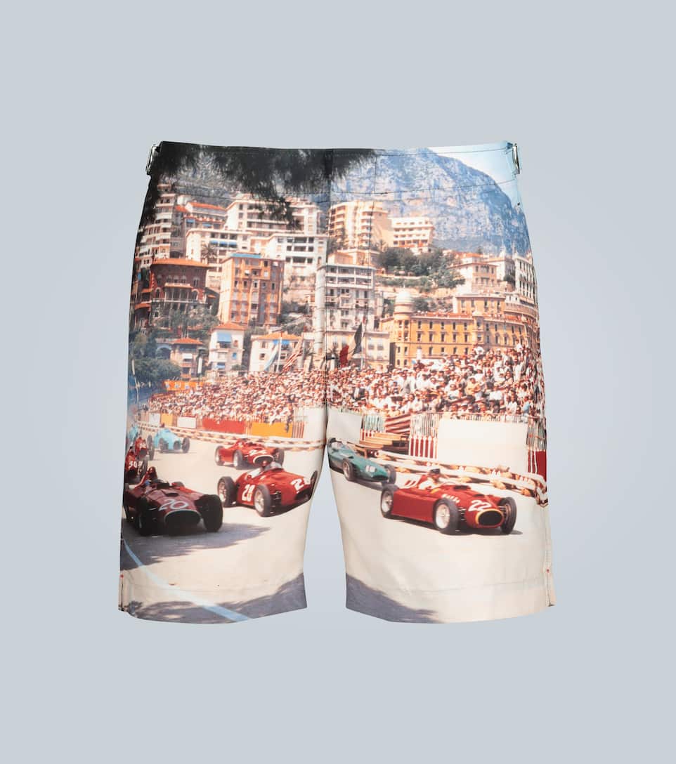 Orlebar Brown Start Your Engines Photograph Bulldog Regular-fit Swim Shorts In Multicoloured