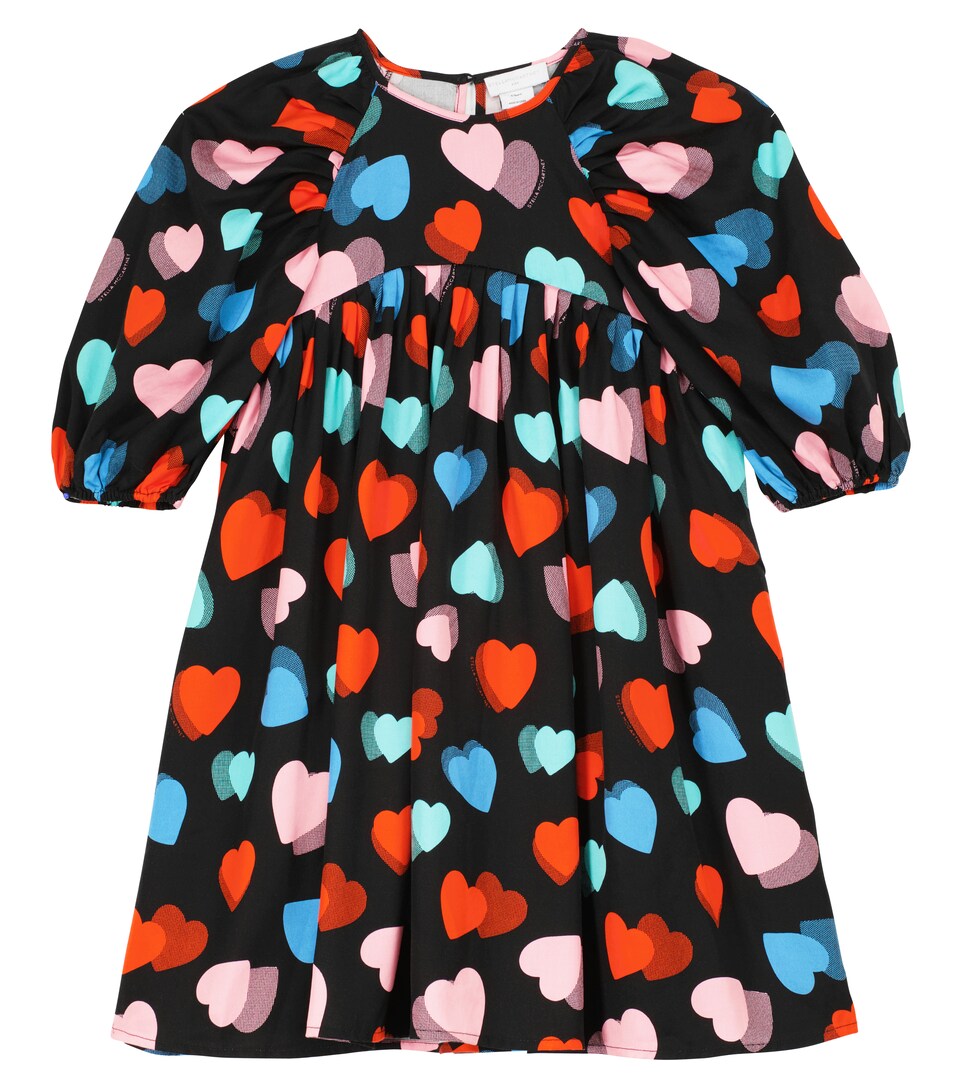 Heart-printed balloon-sleeve dress 