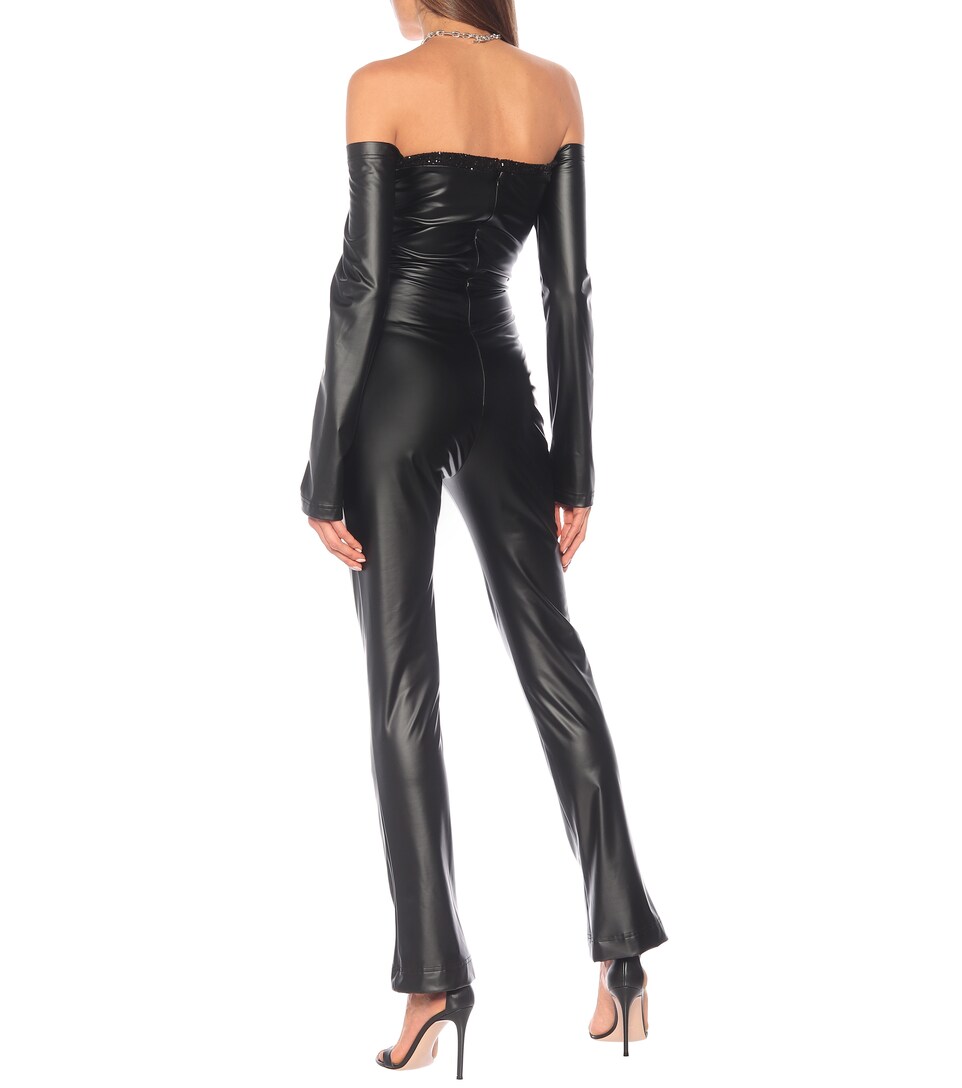 Off-shoulder faux leather jumpsuit 