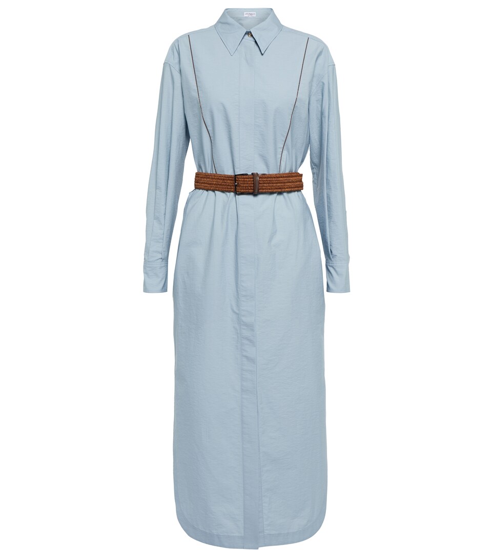 Belted cotton-blend shirt dress 