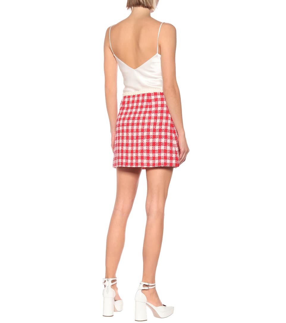 red and white tweed mini skirt