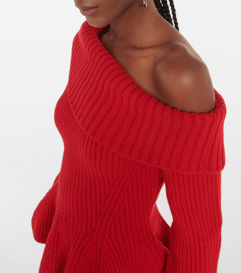 One-shoulder wool and cashmere sweater 