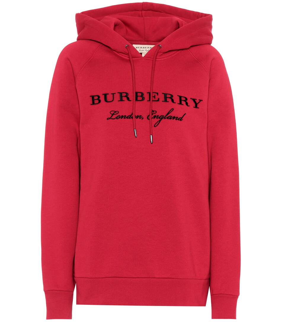 BURBERRY Embroidered Cotton-Blend Hoodie, Red | ModeSens