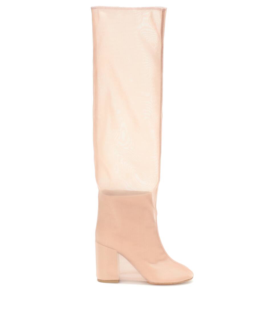 En Maison Margiela Mm6 Résille Bottes Et Cuir WEDHY2I9