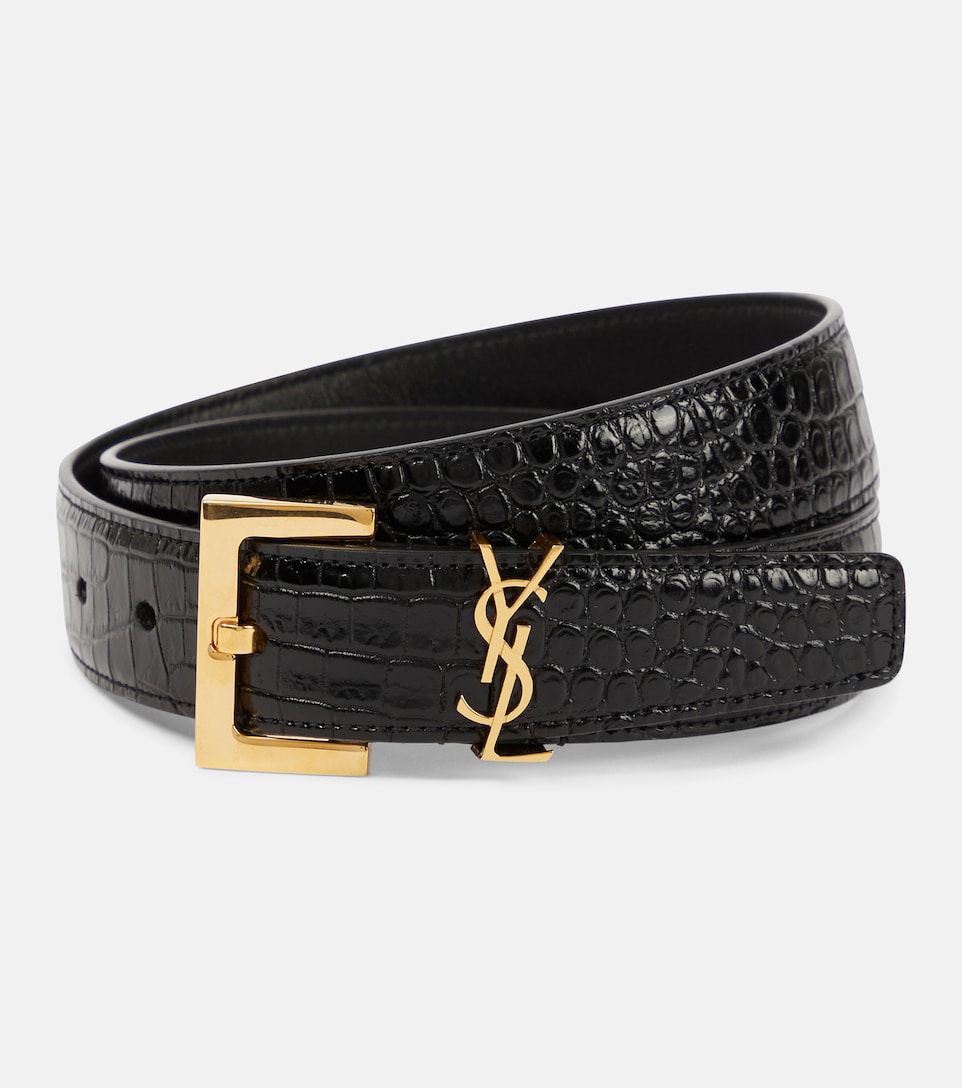 Monogram croc-effect leather belt 