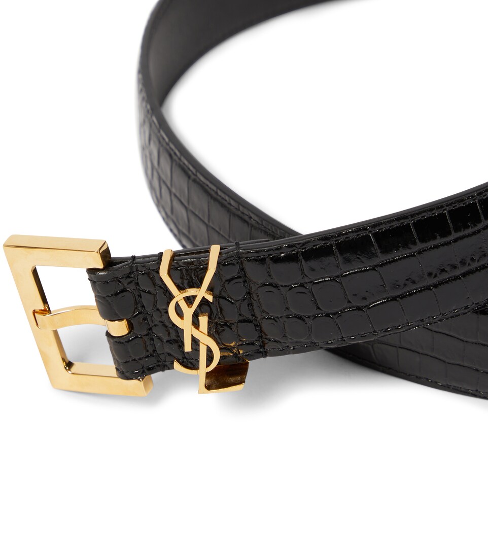 Monogram croc-effect leather belt 