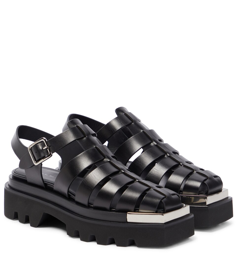 platform black leather sandals