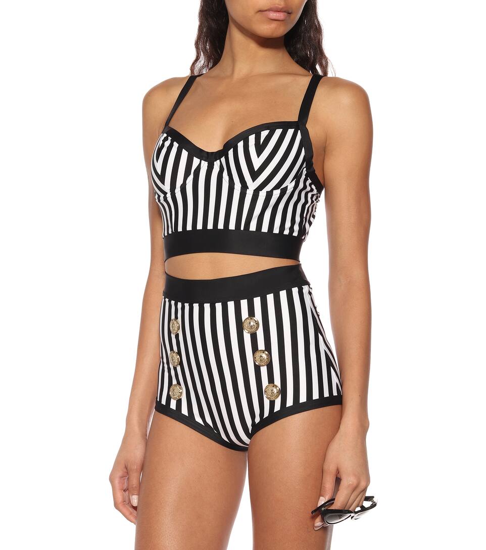 BALMAIN STRIPED BIKINI TOP,P00352192