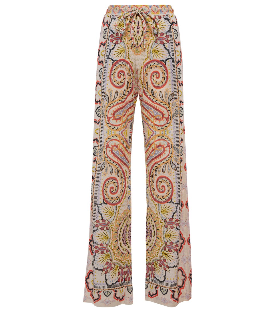 Etro, Paisley jersey high-rise pants, Women, Multicolor, XL, Trousers, Cotton blend