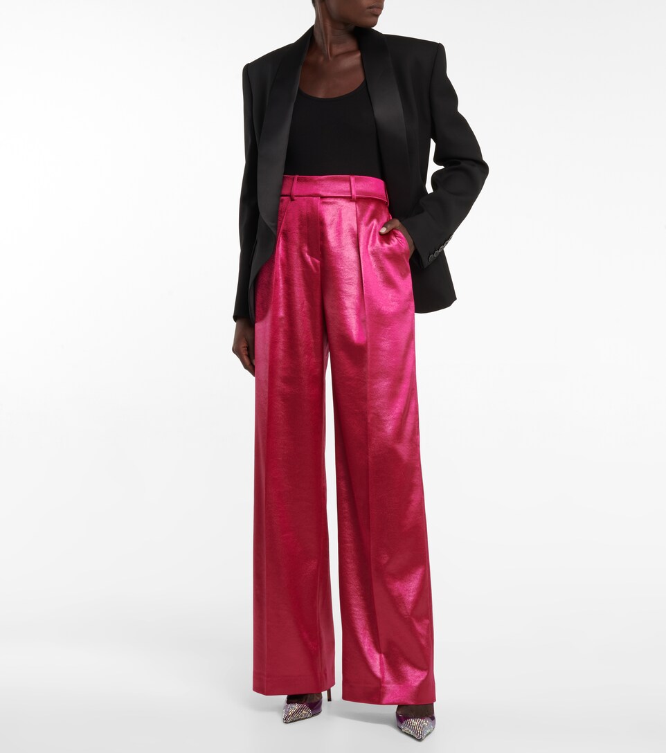 High-rise straight-leg satin pants 