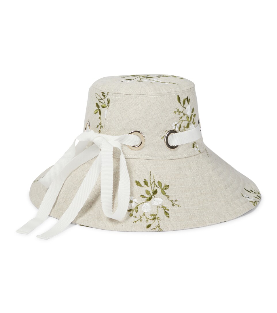 Embroidered linen-blend bucket hat 