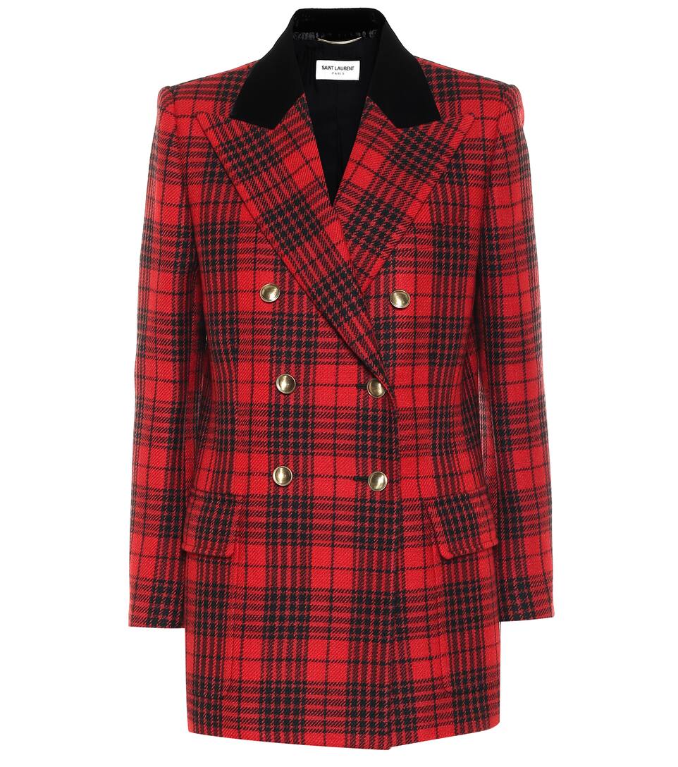 Blazer A Quadri In Lana Vergine Saint Laurent Mytheresa