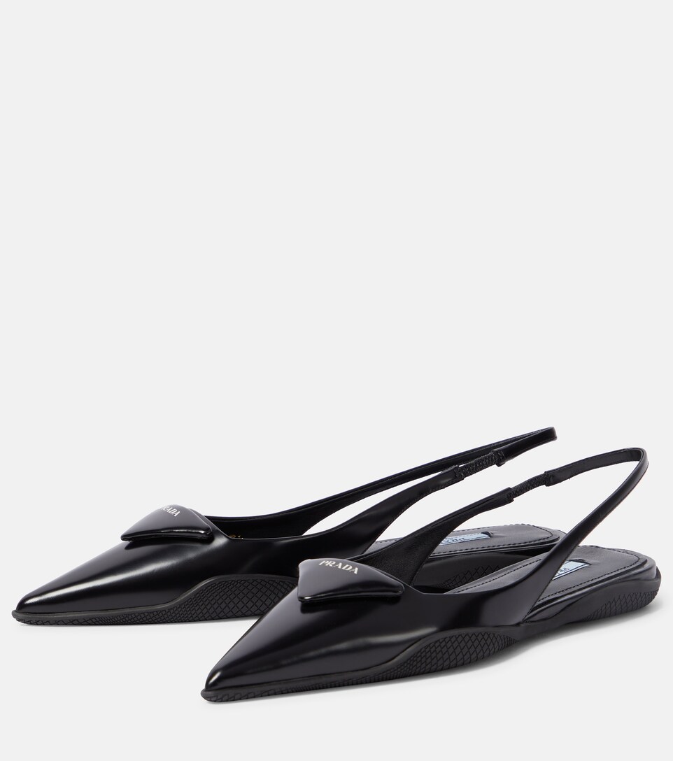 Prada - Leather slingback flats | Mytheresa