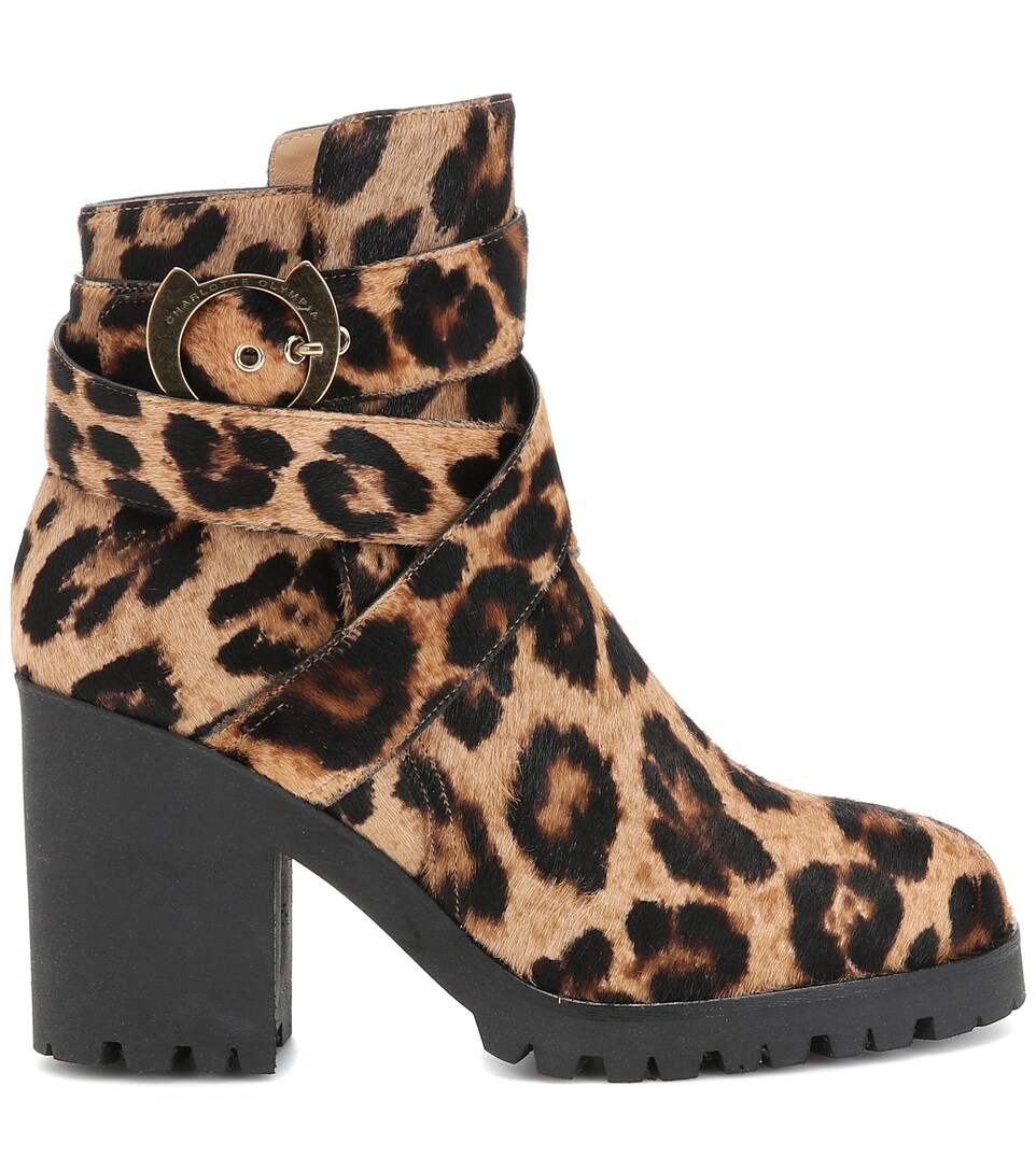 Leopard-print calf hair ankle boots 