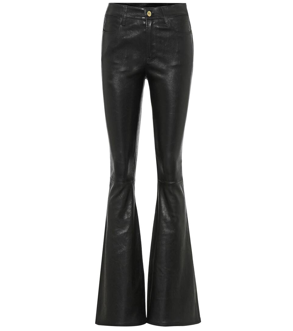 Frame Le High Flare Leather Flared Pants In Black | ModeSens