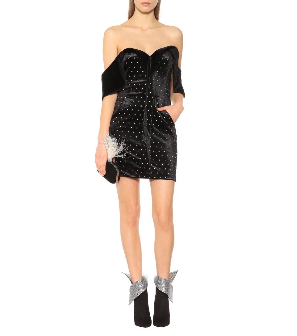 Off-The-Shoulder Velvet Minidress 