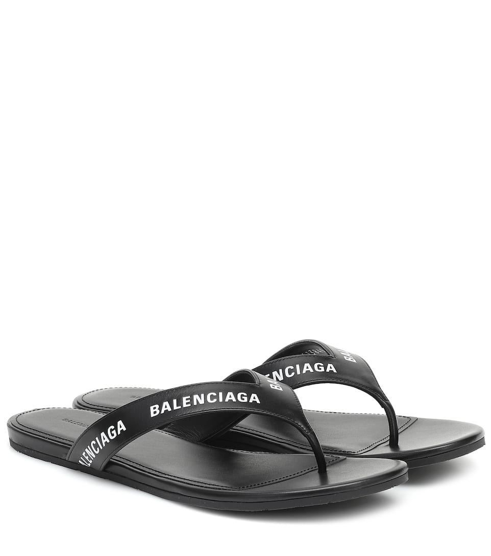 Click to view more detailed imagery on our partner's website Balenciaga Logo-print Croc-effect Leather Flip Flops In Black