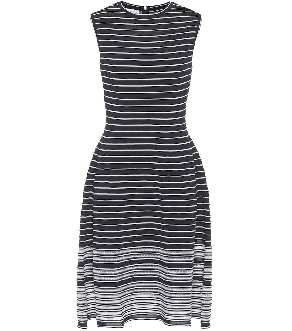 Click to view more detailed imagery on our partner's website Oscar De La Renta Sleeveless Striped Day Dress In Blue