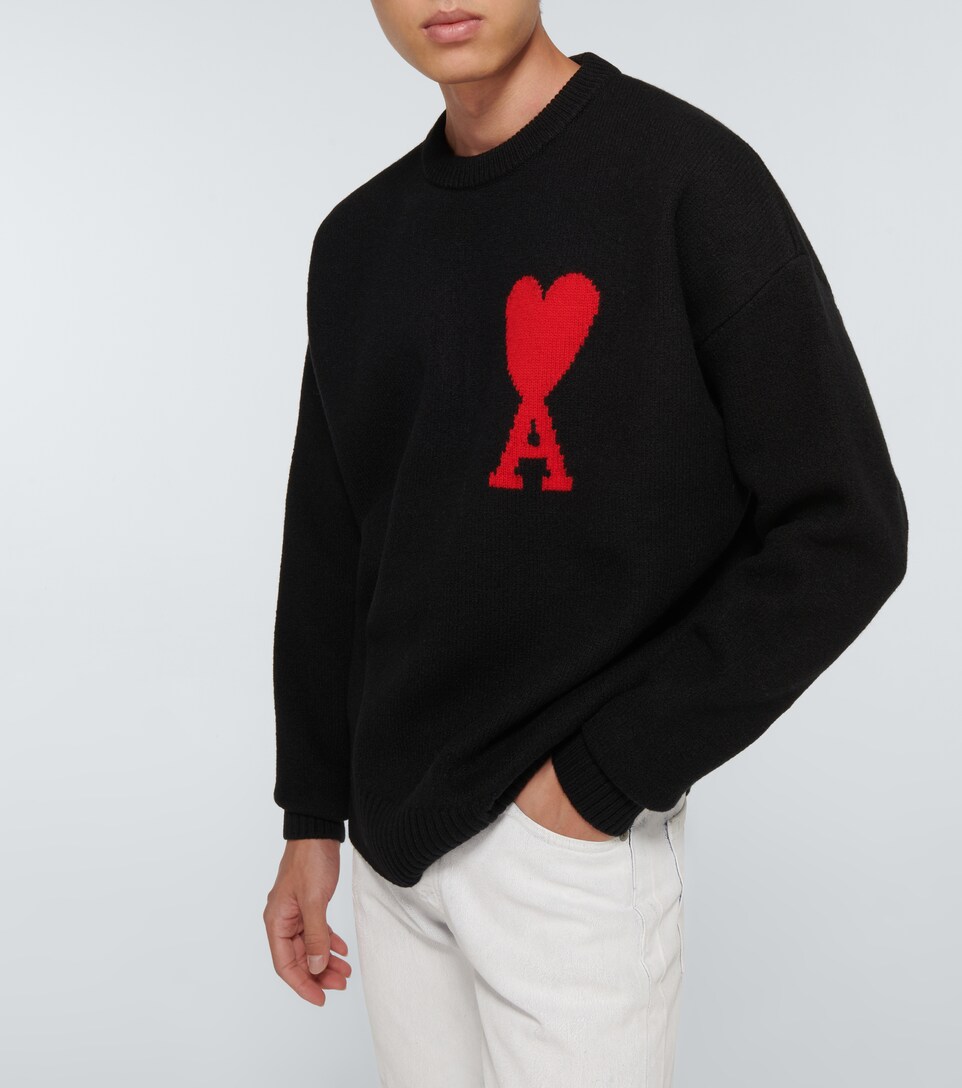AMI PARIS Maglieria Uomo | Maglione Ami De Coeur Nero | AMI PARIS  UKS004.016 958 - Leam Luxury Shopping Online
