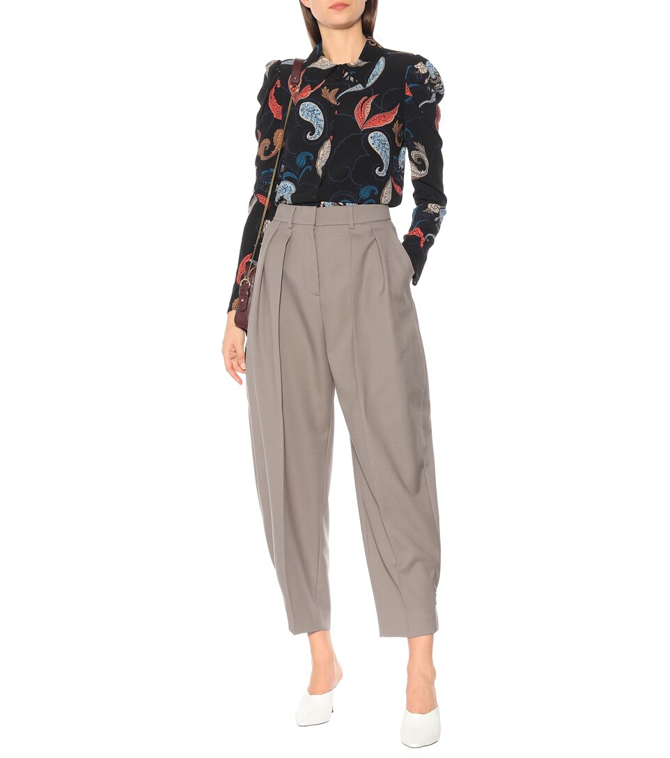 羊毛混纺高腰锥形裤