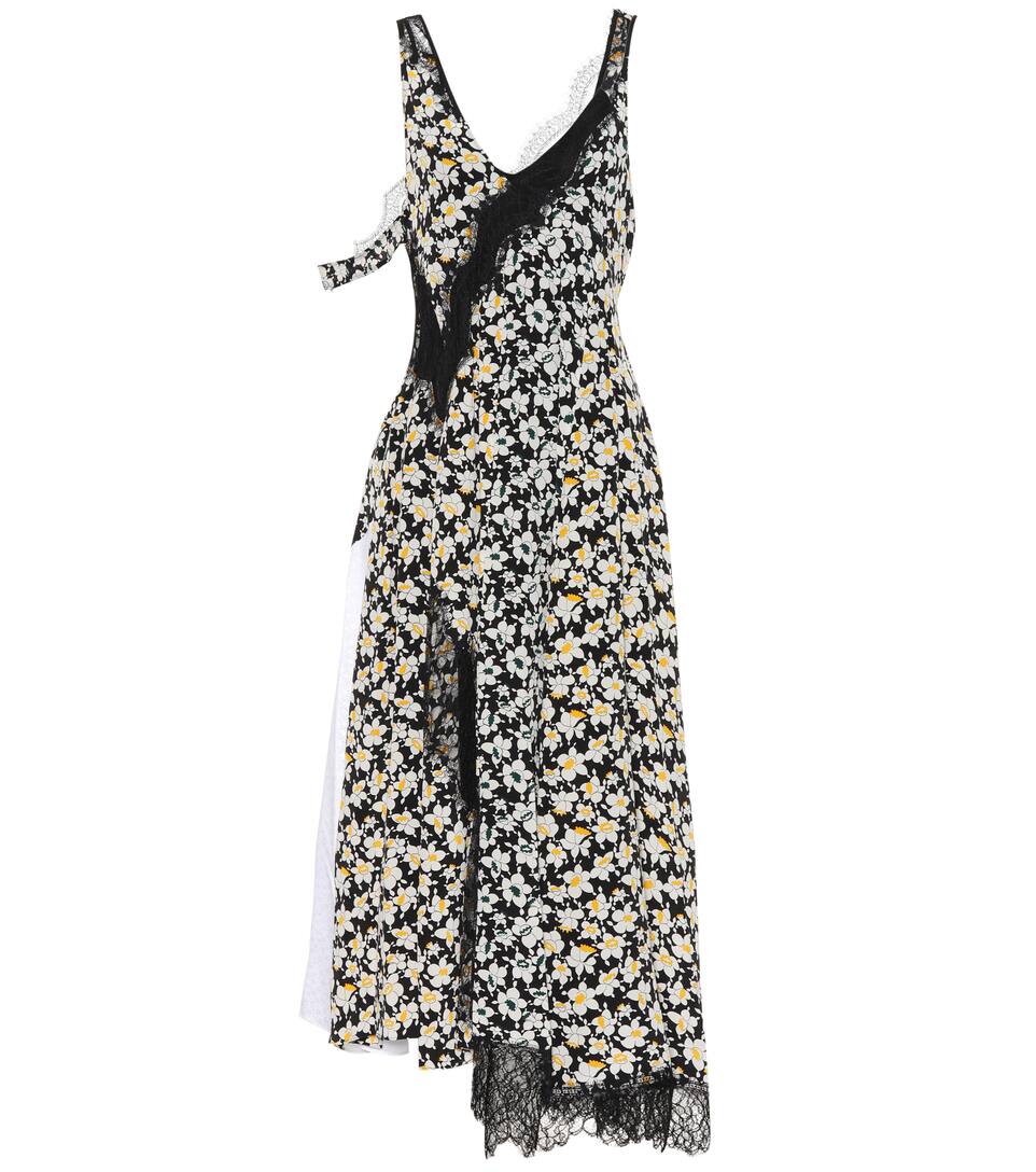 Click to view more detailed imagery on our partner's website Joseph Bronte Lace-trimmed Floral-print Silk Midi Dress In Black