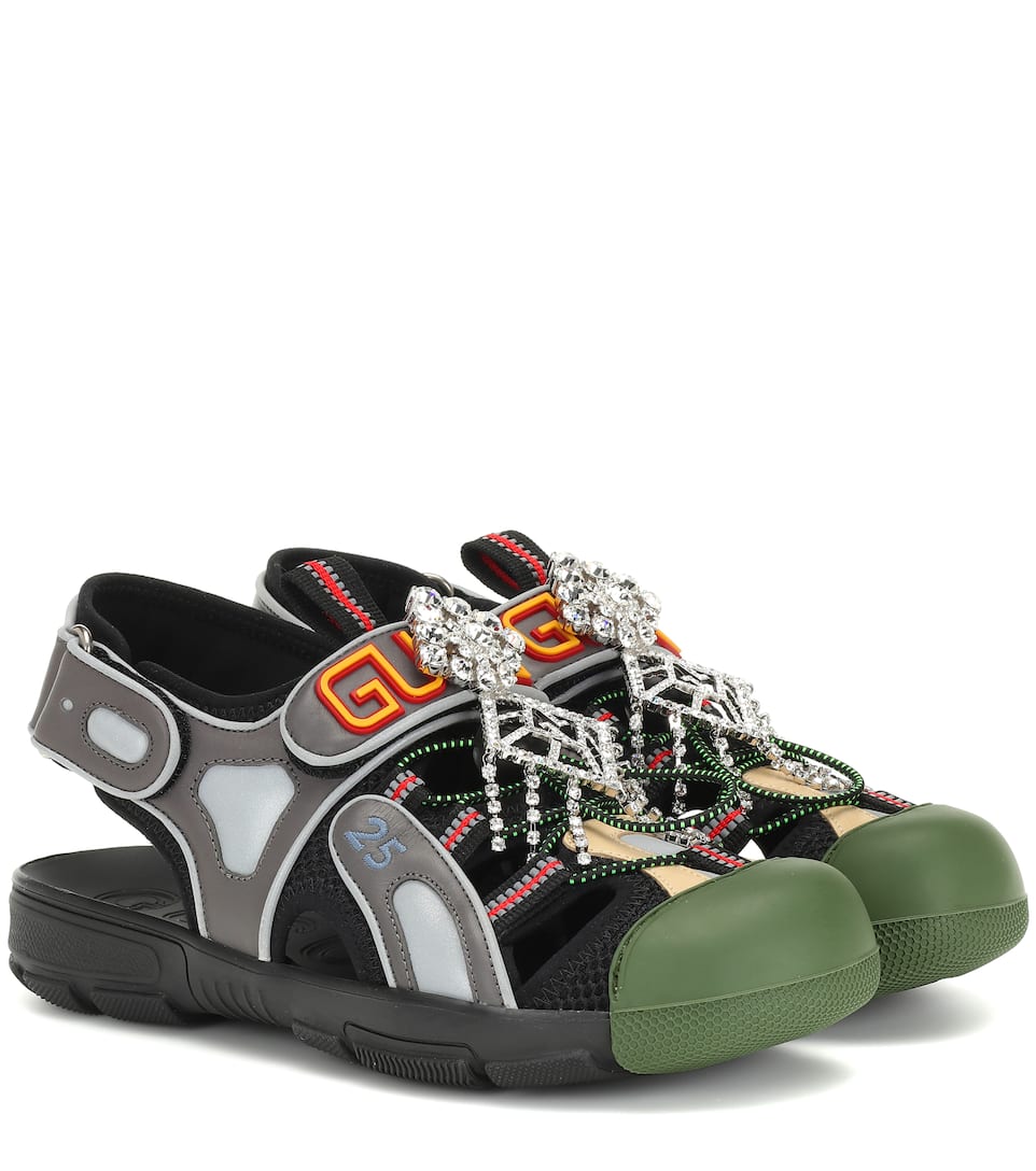 Leather And Mesh Slingback Sandals | Gucci - mytheresa.com