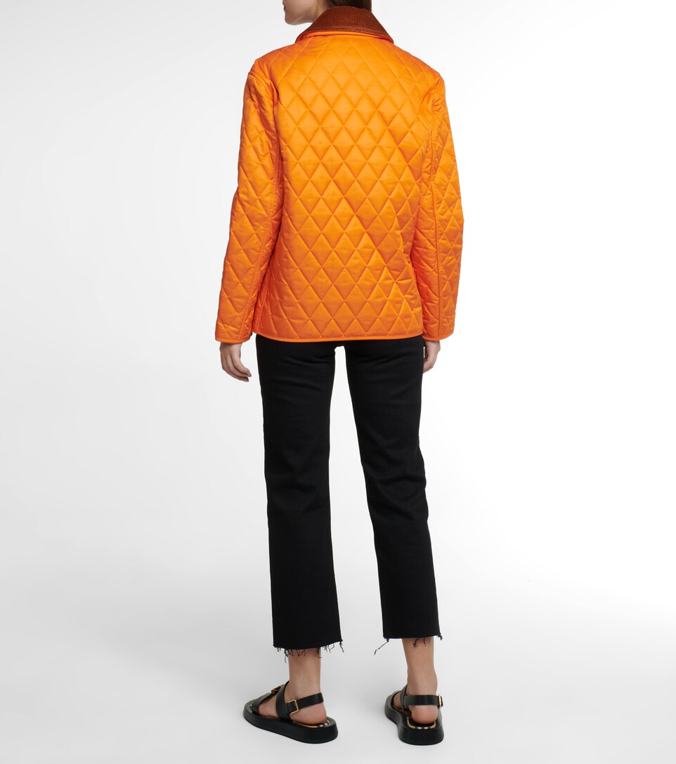 orange quilted jacket