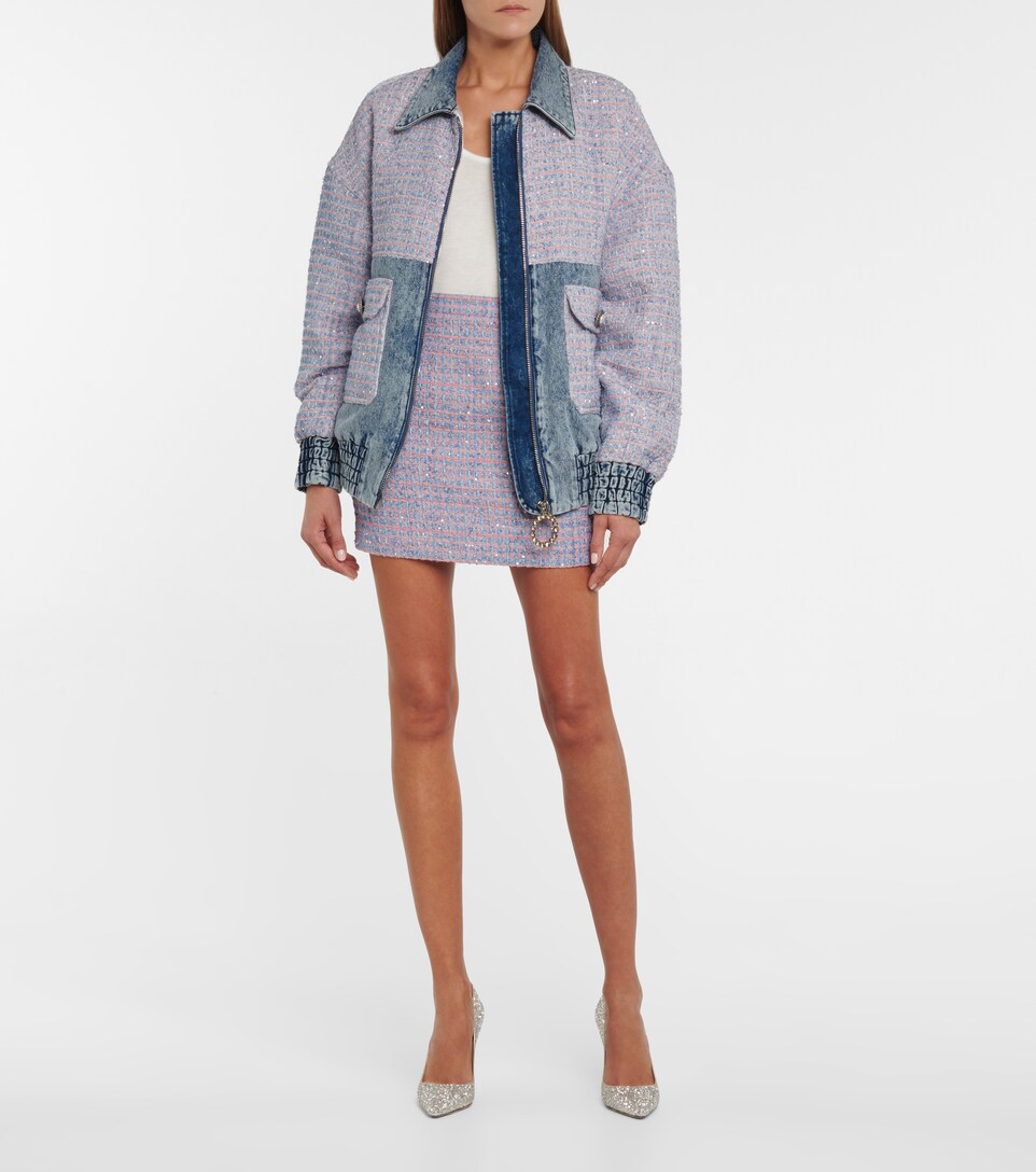 Denim and tweed bomber jacket 