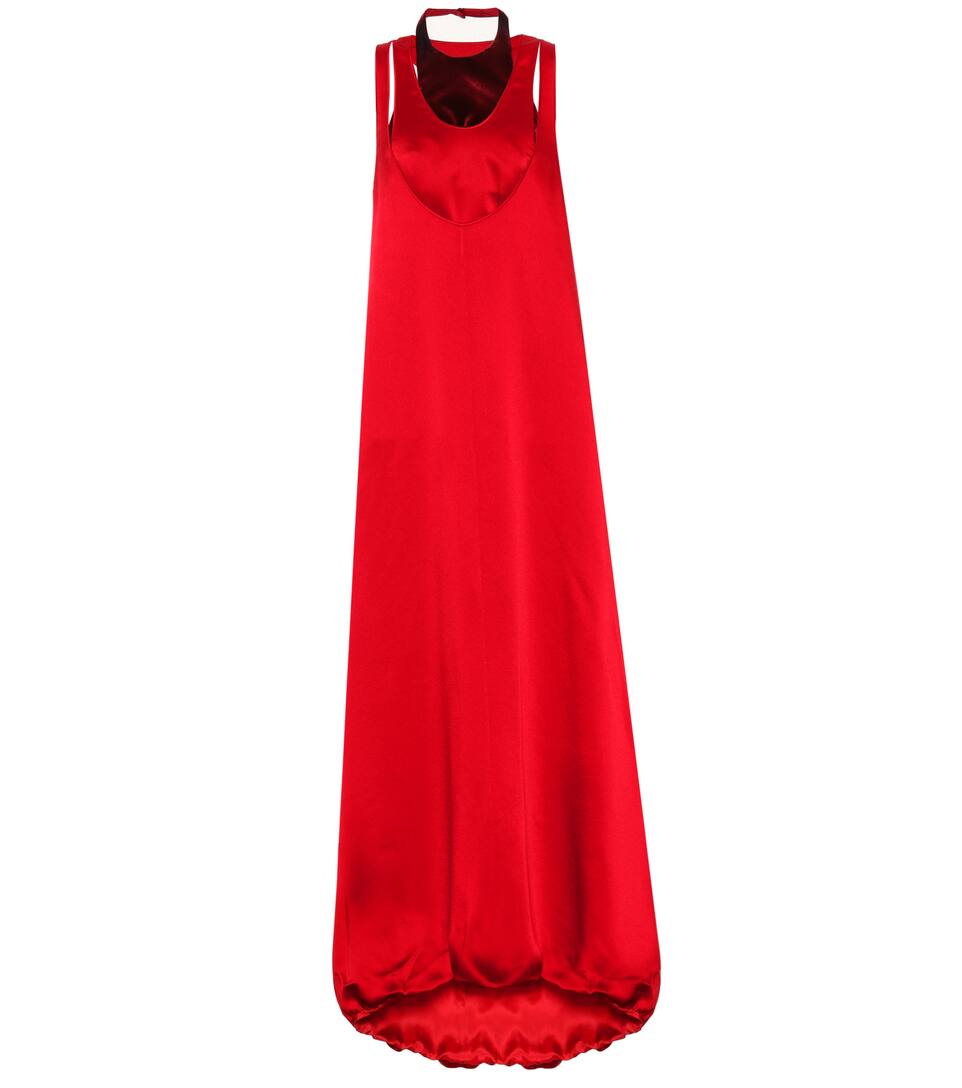 Click to view more detailed imagery on our partner's website Valentino Velvet-trimmed Hammered-satin Maxi Dress In Red