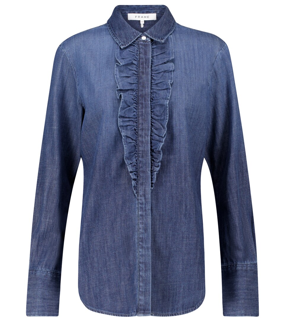 Frame - Ruffle Tux denim top | Mytheresa