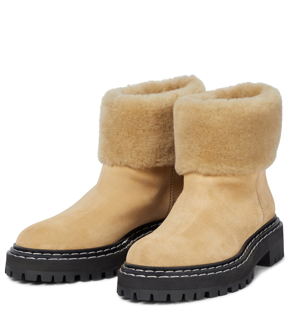 Shearling-trimmed suede ankle boots 