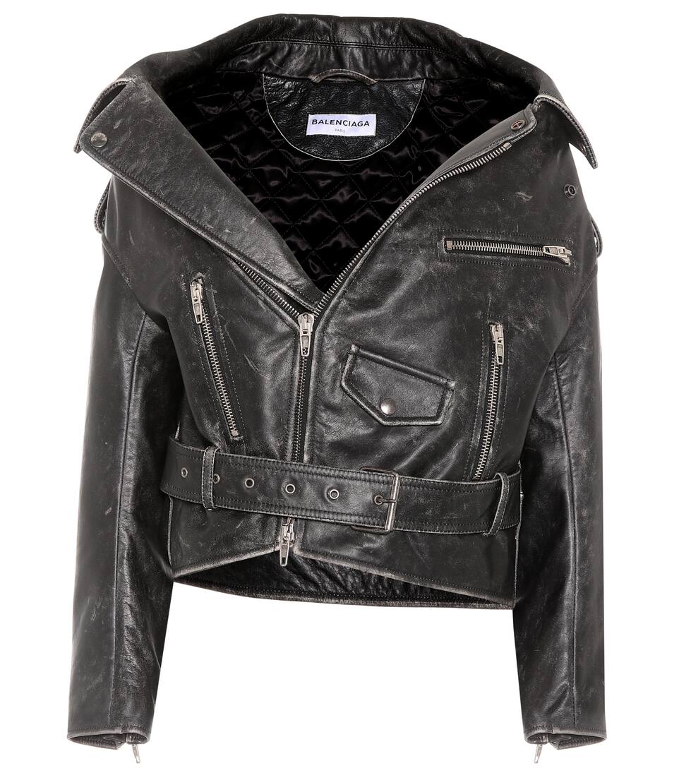 Balenciaga Off The Shoulder Leather Biker Jacket 1069 Noir Balenciaga Off The Shoulder Leather Biker Jacket 1069 Noir Size