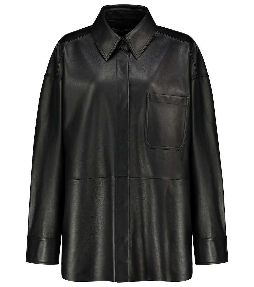 Black leather shirt jacket Clearance