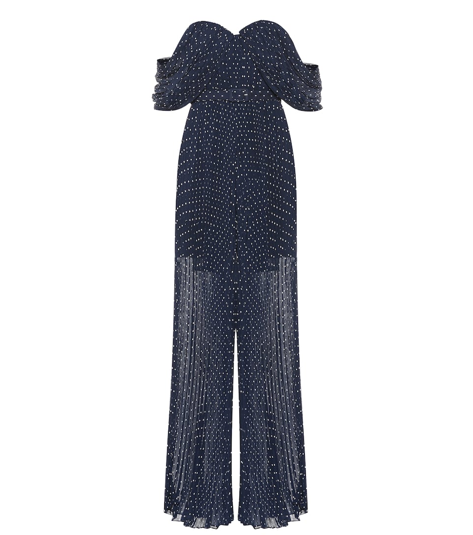 off the shoulder polka dot jumpsuit