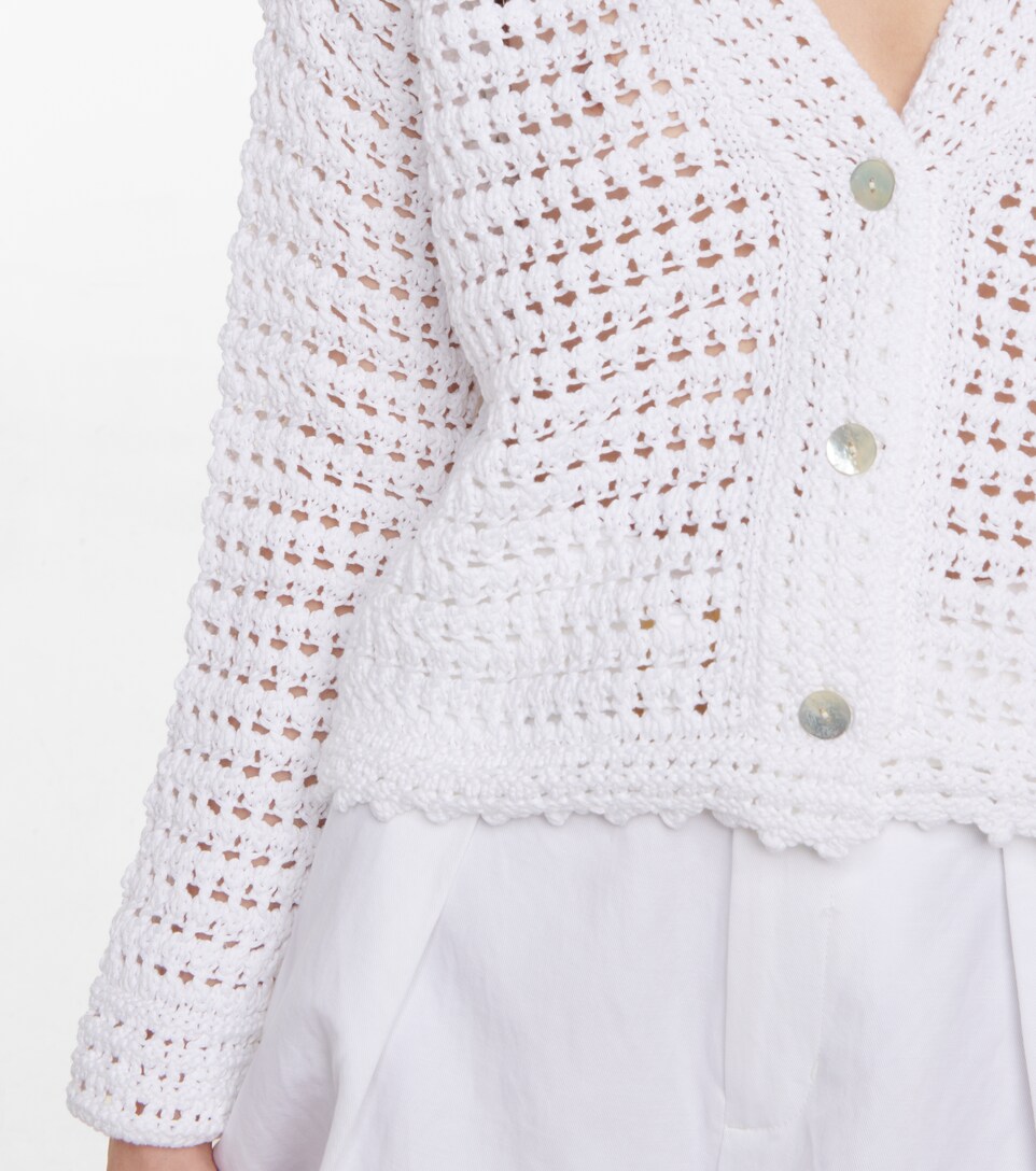 Vince, Crochet Cardigan, Women, Optic White, XL, Knitwear, Cotton