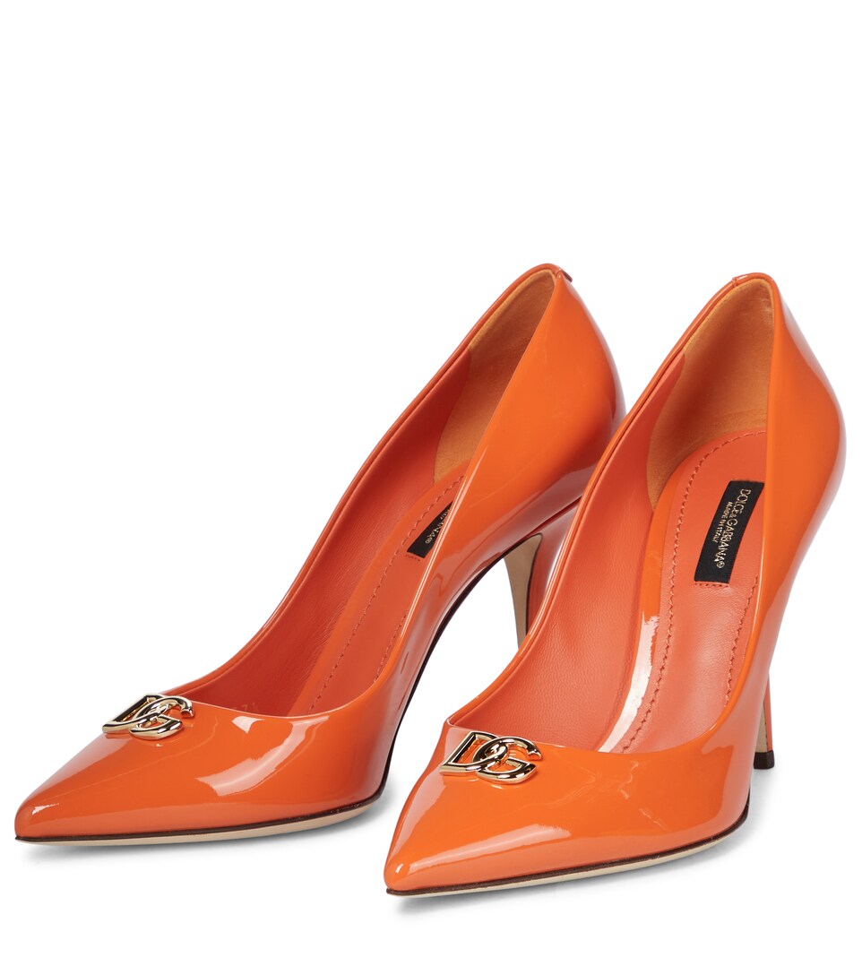 orange leather pumps