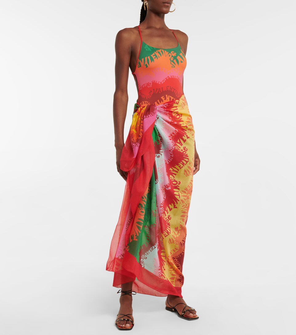 Printed cotton and silk beach cover-up 
