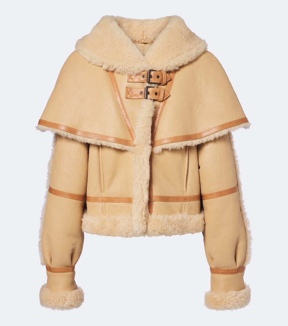 Caped shearling-trimmed jacket