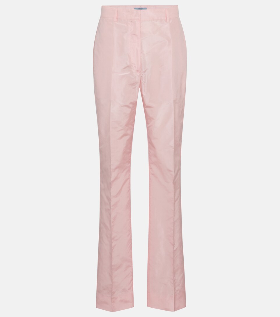 High-rise straight silk taffeta pants 