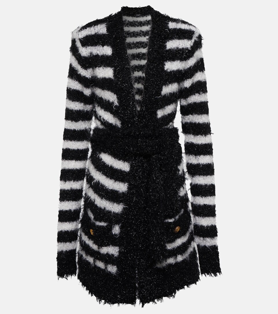 Balmain - Striped mohair-blend cardigan 
